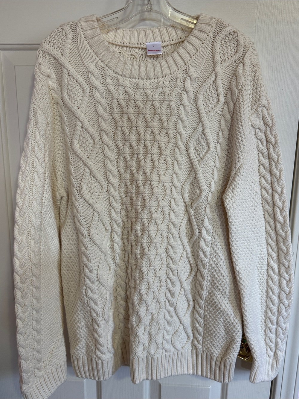 Hanna Andersson Cream Cable Crewneck Sweater